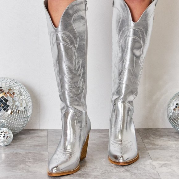 Melody Metallic Knee High Western Cowboy Boots - Picture 2 of 8
